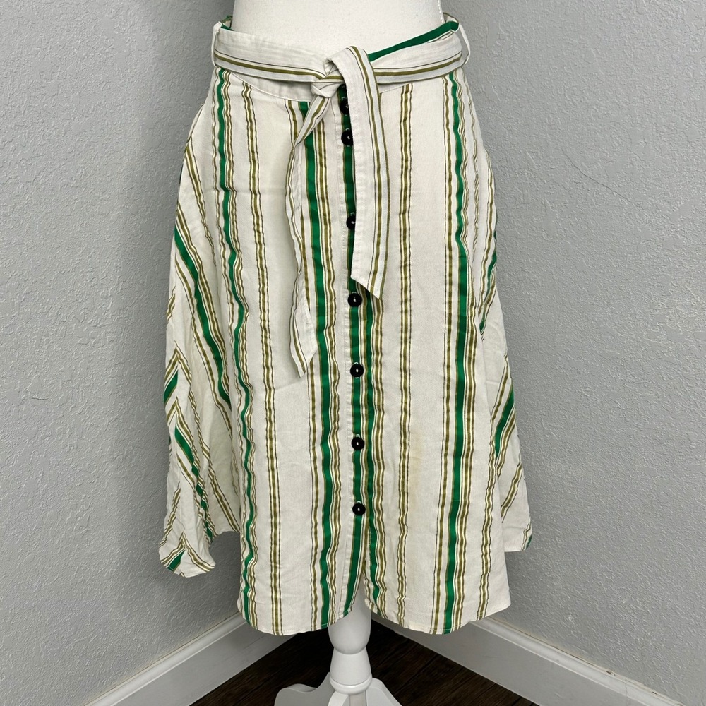 Anthropologie Hutch Baracoa Striped A Line skirt white green stripes size 6